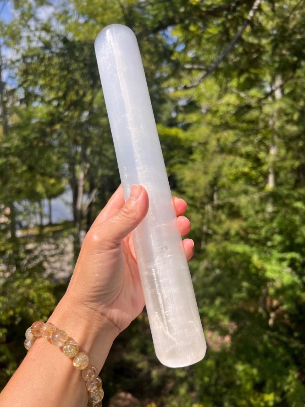 Selenite (2) cylinder with stand | crystal ~ bracelets holder